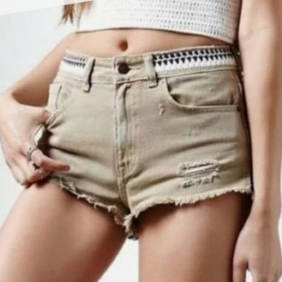 P.S. Erin Wasson Pants - P.S. Erin Wasson Denim Shorts High Waisted Jeans Zip Fly 100% Cotton Sz 25 Tan